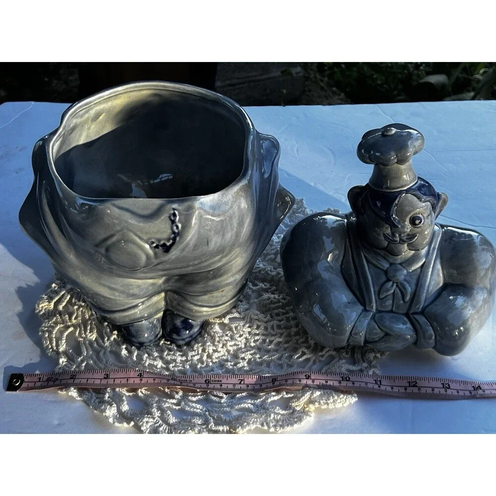 Vintage 1940's Red Wing Pottery Chef Pierre Cookie Jar *Rare Blue Color